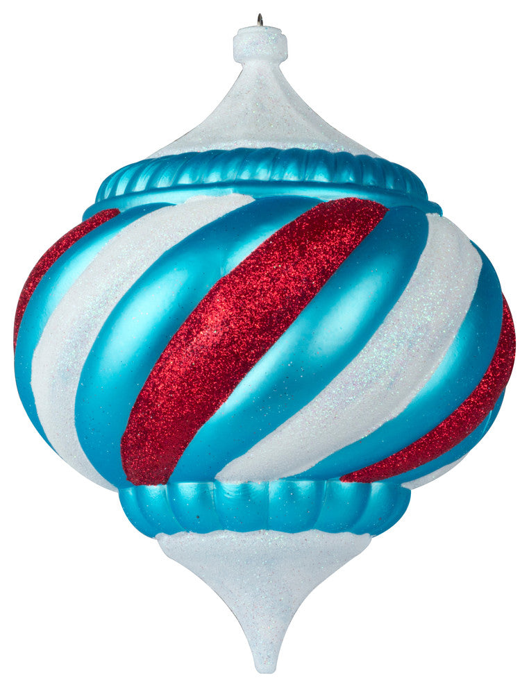 100Mm 4"  White Onion Ornament With Red, White And Aqua Stripes