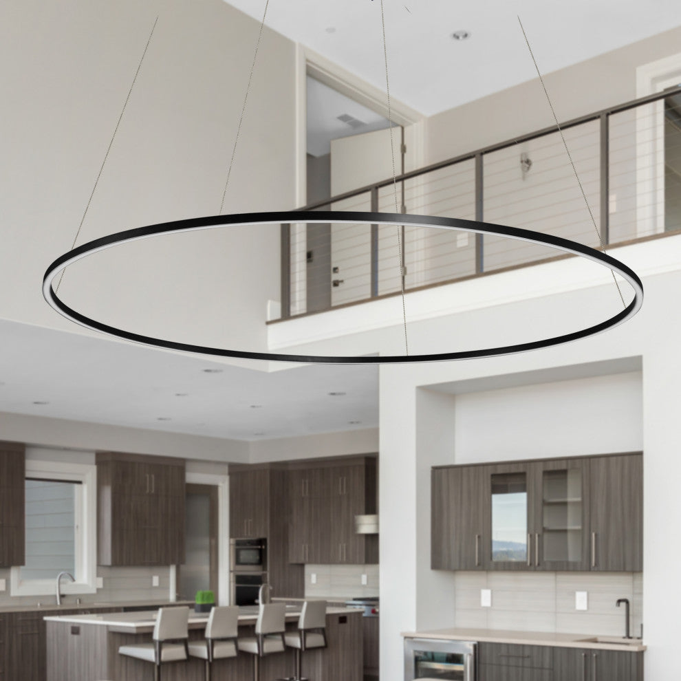 72" Tania ETL Certified Integrated LED Circular Adjustable Chandelier, Black