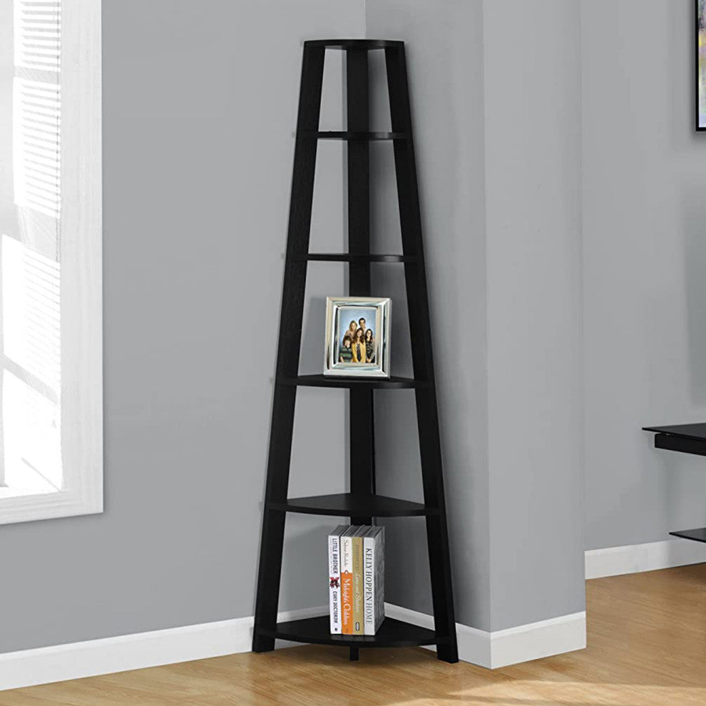 HomeRoots 15.5" x 22.5" x 71.25" Black Particle Board Bookshelf