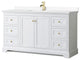60" Single Bath Vanity, White, White Cult. Marble Countertop, Sink, Gold Trim