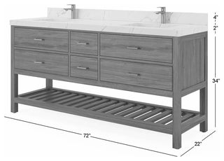Parker Teak 72" Double Sink Bath Vanity in Dark Walnut2" White Quartz