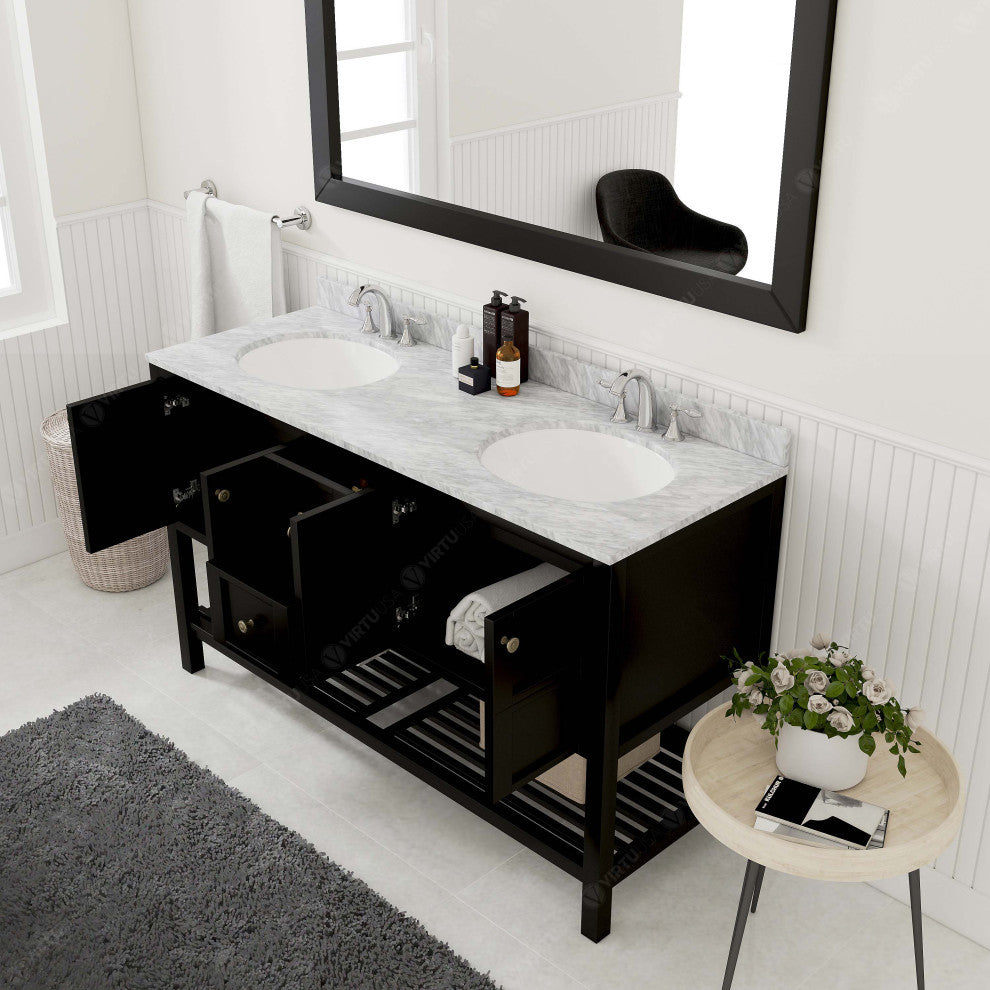 Winterfell 60" Double Bathroom Vanity, Espresso, No Mirror, No Faucet