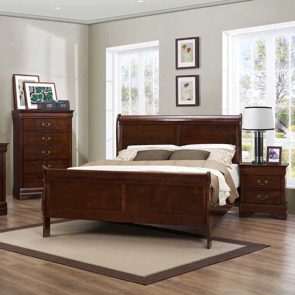 Homelegance Mayville 3-Piece Sleigh Bedroom Set, Brown Cherry