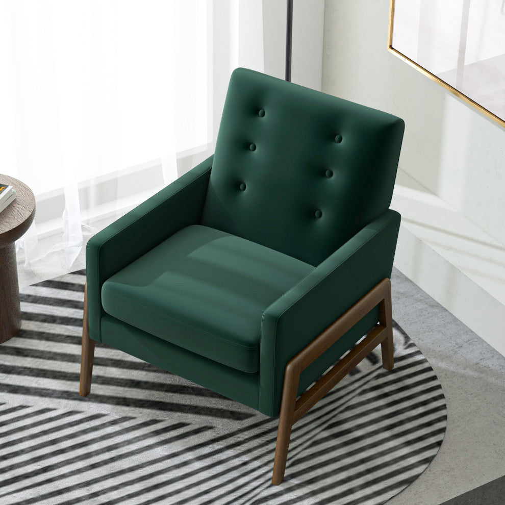 Stella Mid-Century Modern Tufted Back Upholstered Lounge Chair, Green