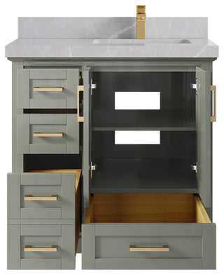 Boston 36 Right Offset Bath Vanity in Evergreen 2" Pearl Gray