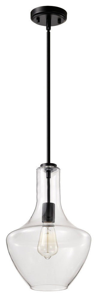 1-Light Farmhouse Matte Black Pendant Light With Clear Glass Shade