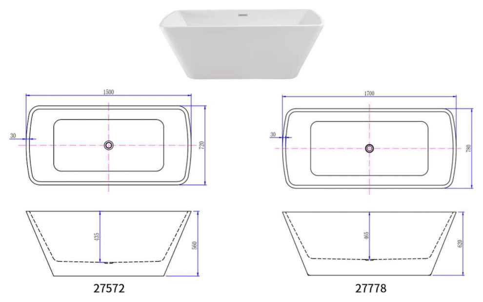 Acrylic Freestanding Flatbottom Soaking Bathtub