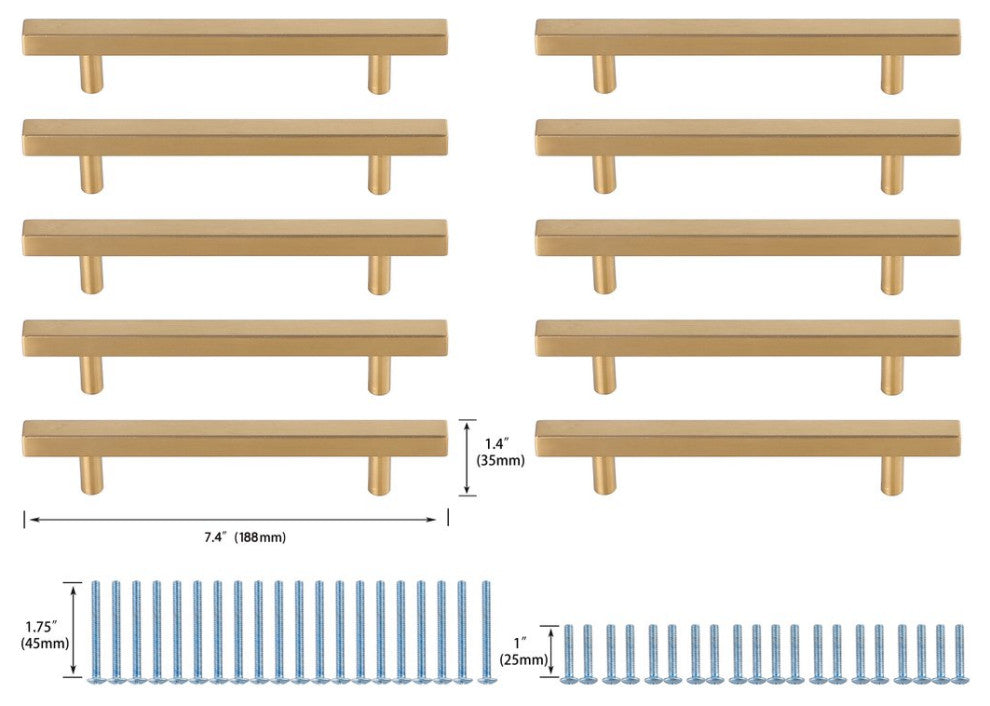 5" Center To Center Brass Modern Zinc Alloy Cabinet Pull, Pack