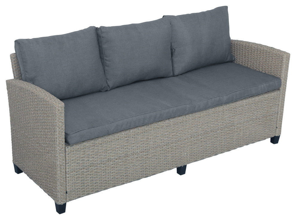 6 Pieces Outdoor Rattan Patio Sectional Sofa Set With Cushions, Dark Gray