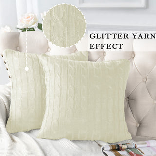 Cable Knit 2 Piece Throw Pillow Shell Set, Antique White, 2 Piece, 20"x20"