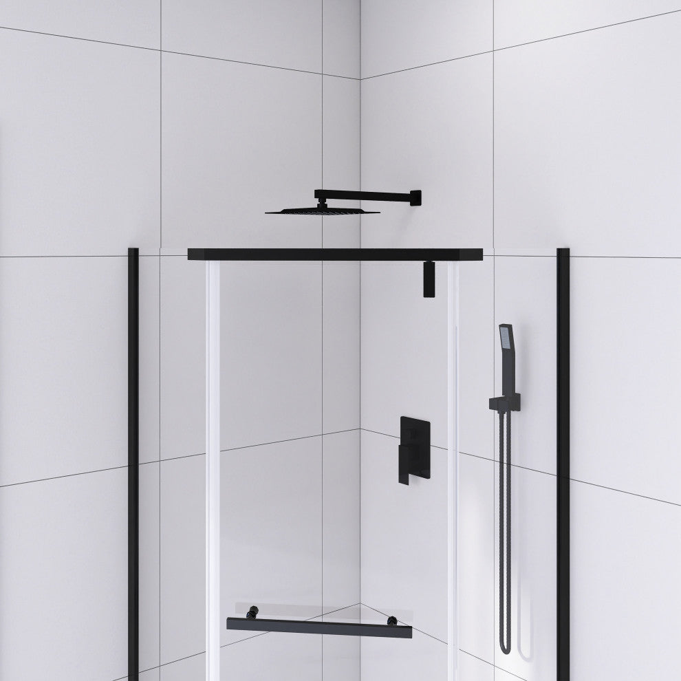 Neo-angle Pivot Semi-Frameless Corner Shower Enclosure, Matte Black