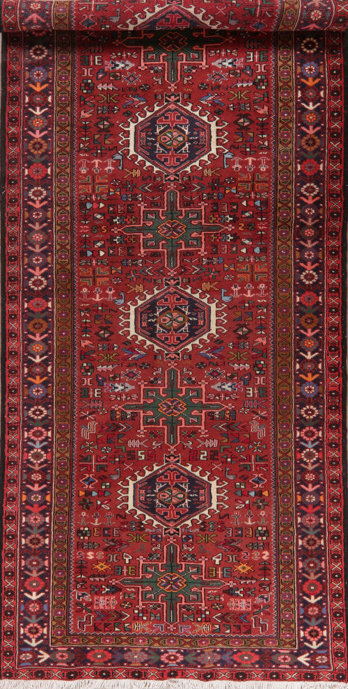 Consigned, Vintage Oriental Traditional Persian Hand-Knotted Area Rug, Red, 5x13
