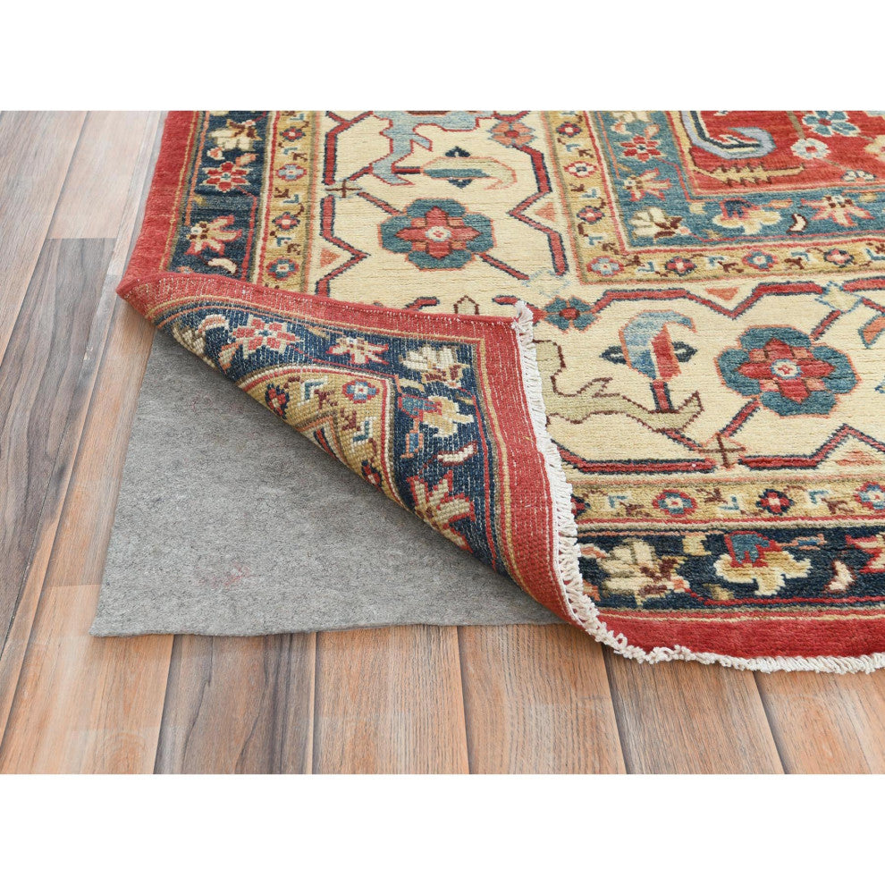Soft Red Dense Weave Pure Wool Hand Knotted Bijar Garus Design Rug, 9'0"x12'0"