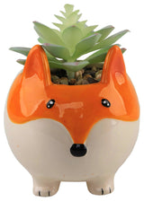Faux Succulent In 4.5" Large Orange Fox Ceramic Planter