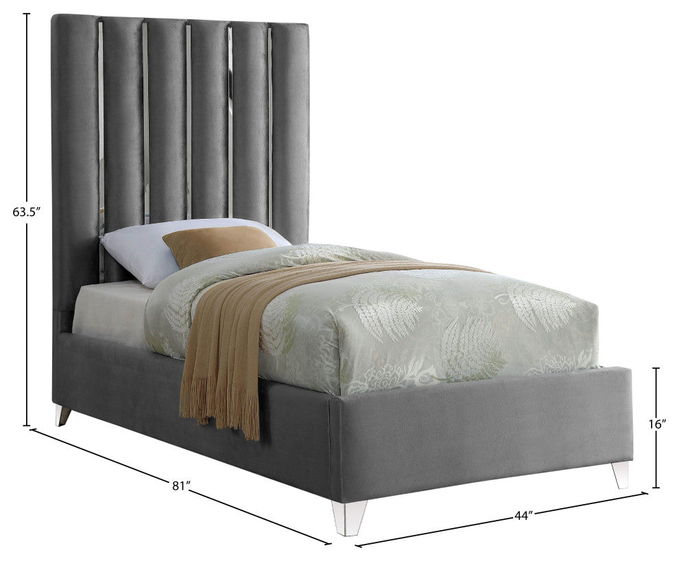 Enzo Velvet Bed, Gray, Twin