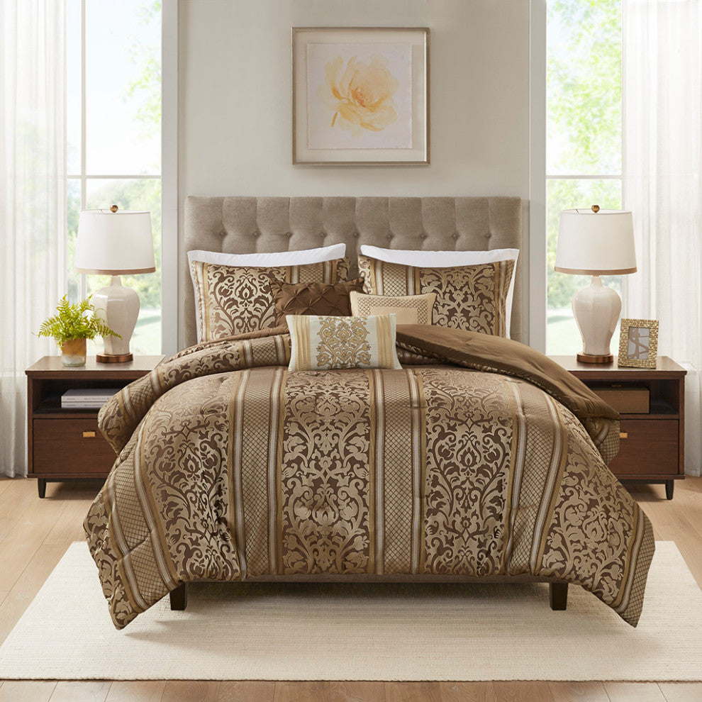 Madison Park Bella 6 Piece Jacquard Comforter Set With Throw Pillows