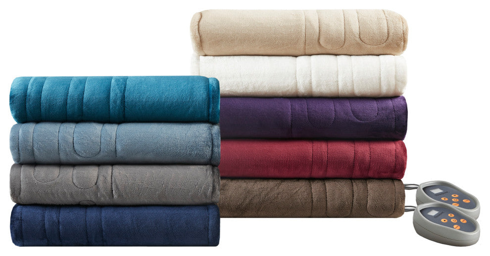 Beautyrest Solid Knitted Microlight Heated Blanket, Gray, Twin
