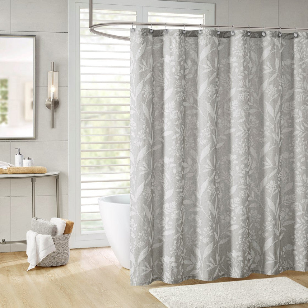 Croscill Home Winslow Botanical Textured Cotton Shower Curtain, Gray