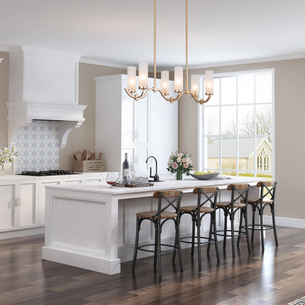 LNC 6-Light Modern Gold and Frosted Glass Linear Pendant for Kitchen