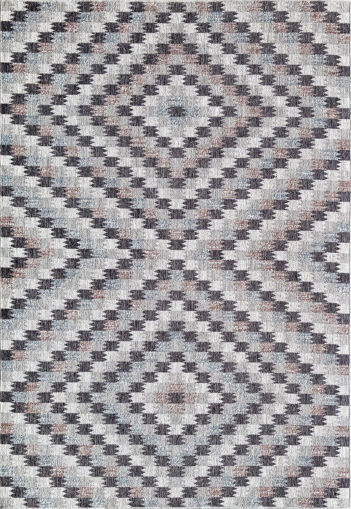 Jade Eternity White Geometric Contemporary White Recycled Area Rug, 5'3" X 7'0"
