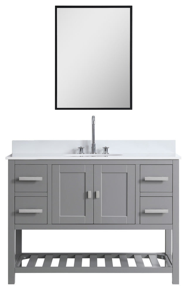 Monaco Bathroom Vanity Base Cabinet Without Top, Gray, 48", Single Sink