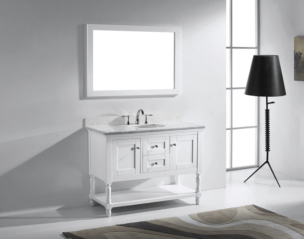 Virtu Julianna 48" Single Bathroom Vanity, White With Marble Top, With mirror