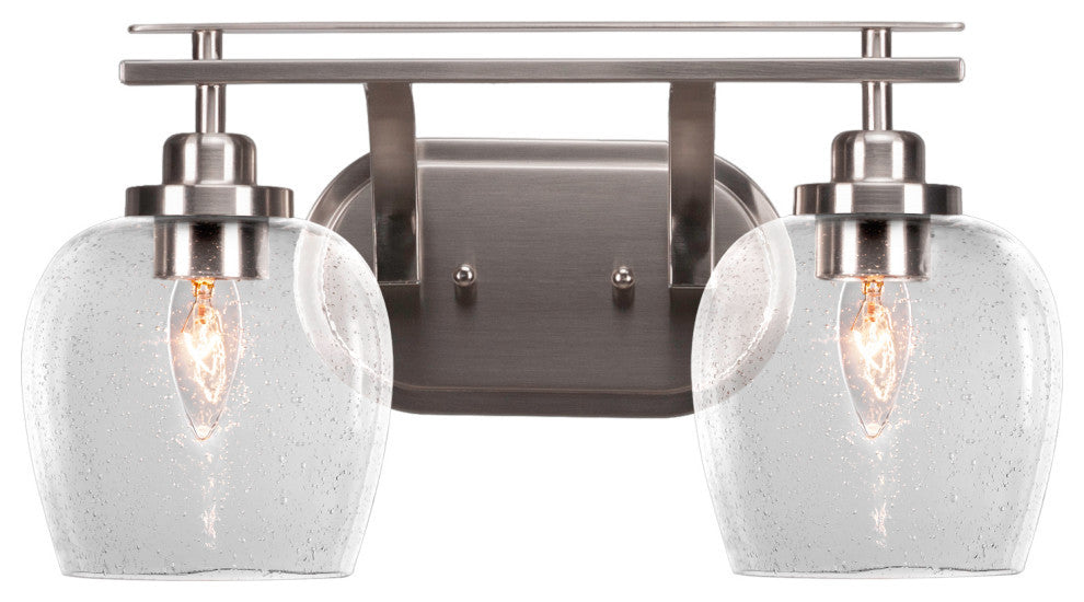 Odyssey 2 Light Bath Bar In Brushed Nickel Finish With 6" Clear Bubble Glass