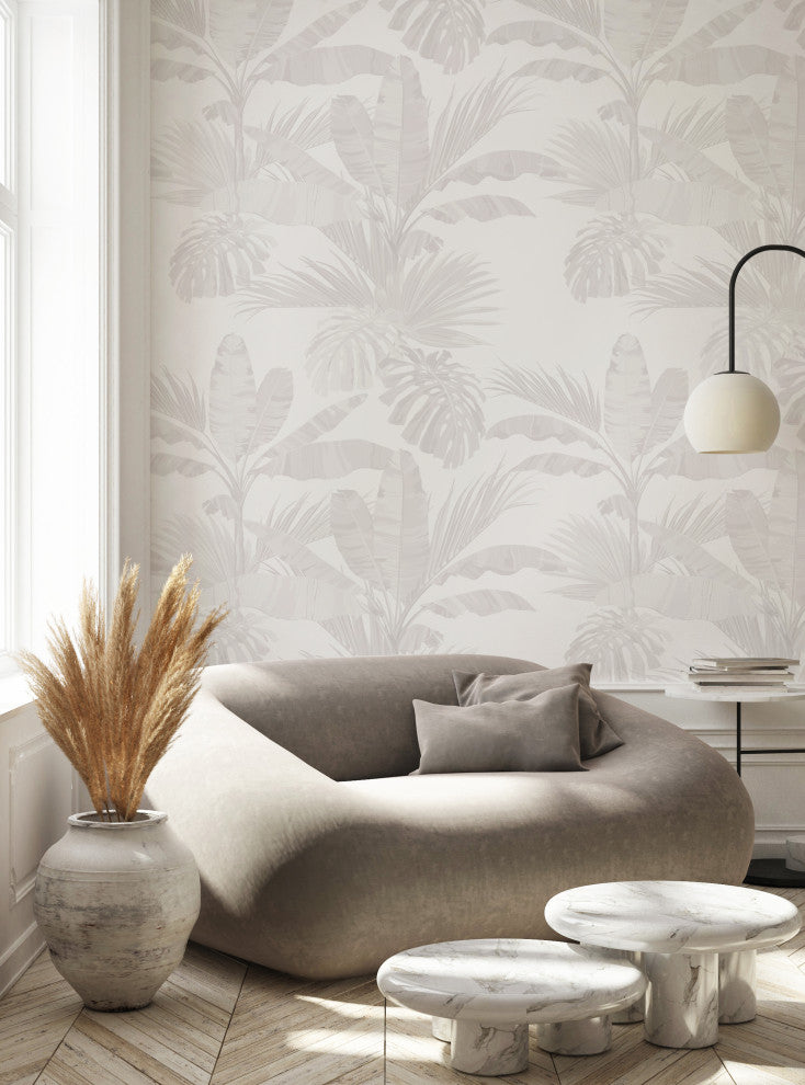 Oceanside Palm Leaves Vinyl Peel and Stick Mural, Gray, 24"x108", Single