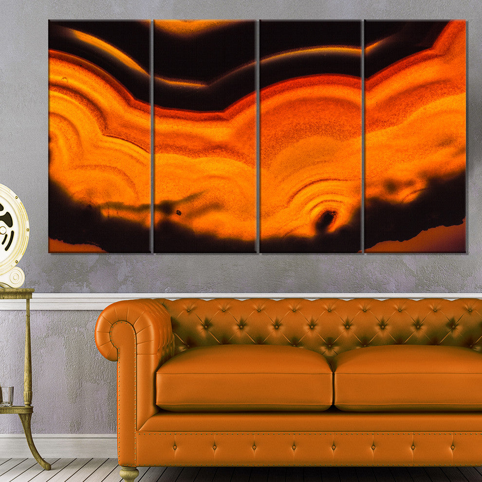Agate Macro Orange, Abstract Canvas Wall Art Print, 48"x28", 4 Panels