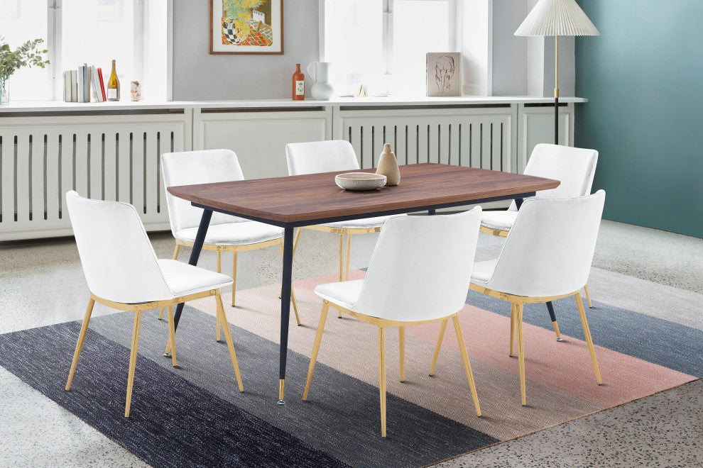 Messina White Velvet 7-Piece Rectangular Dining Set