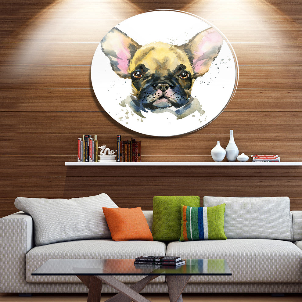 Watercolor Brown Dog Illustration, Animal Art Disc Metal Artwork, 11"