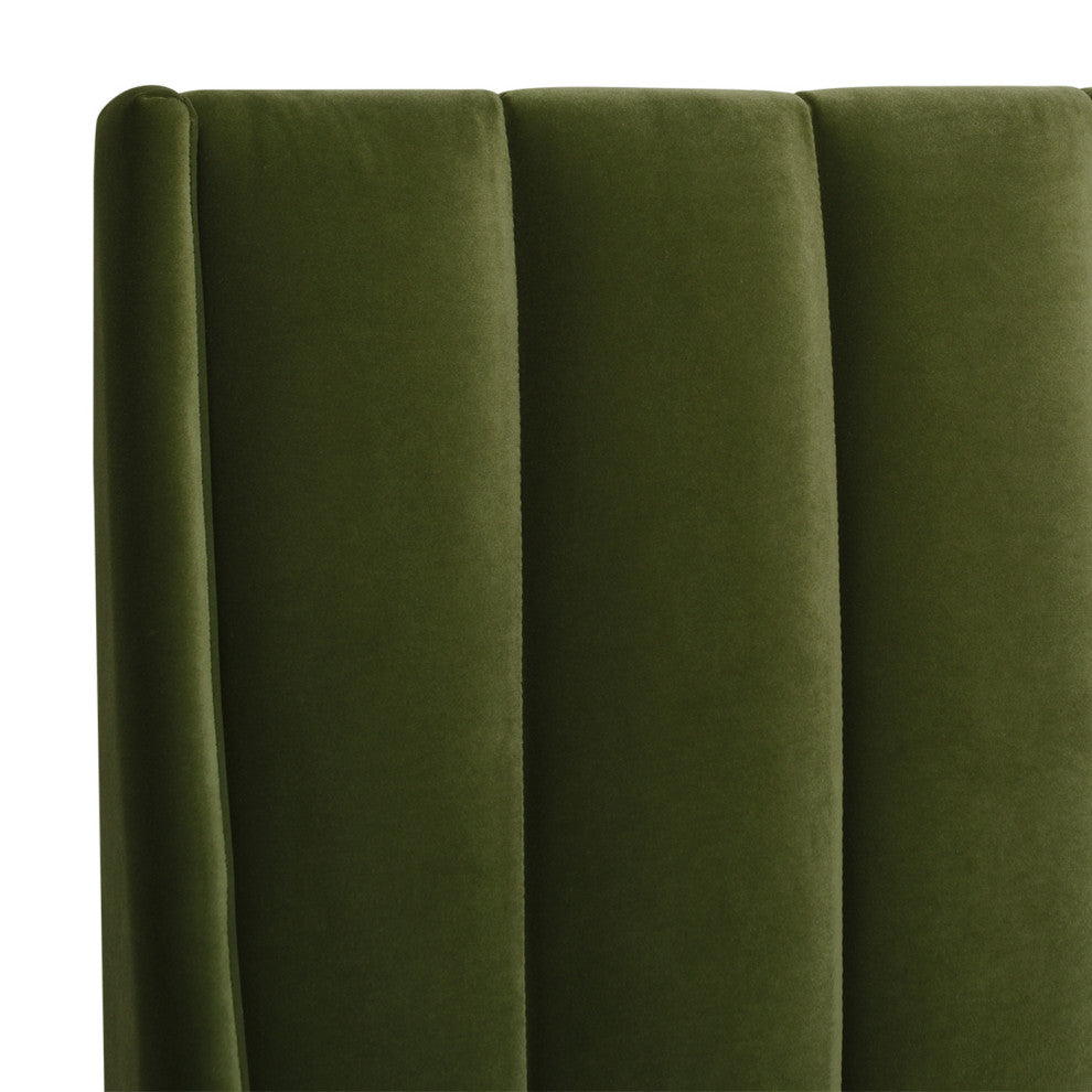 Aspen Modern Vertical Tufted Upholstered Platform Bed, Olive Green Performance Velvet, King