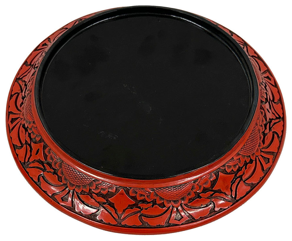 Mid-20th Century Chinese Hand Carved Cinnabar Lacquer Plate