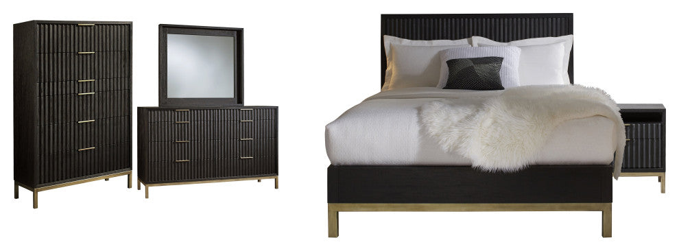 Modus Kentfield 5 Piece E King Bedroom Set, Black Drifted Oak