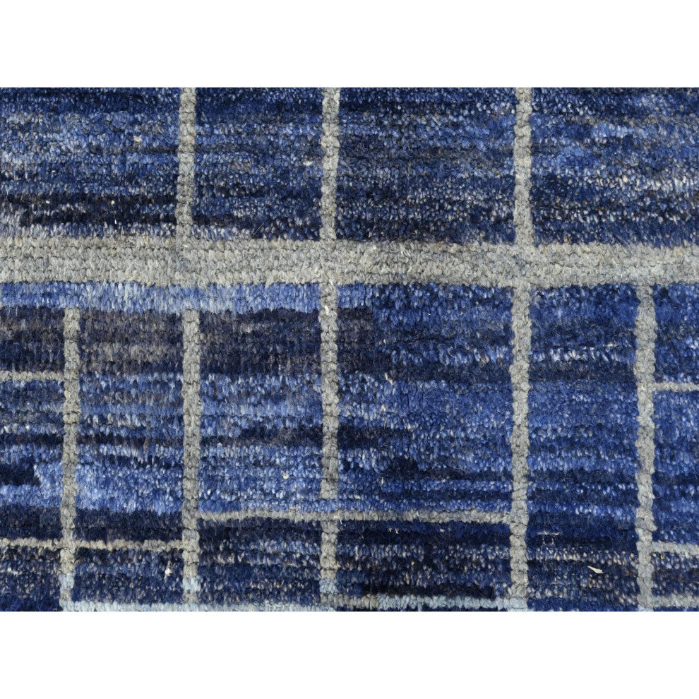 Denim Blue, Hand Knotted Ben Ourain Moroccan Berber Soft Wool Rug, 9'x12'5"