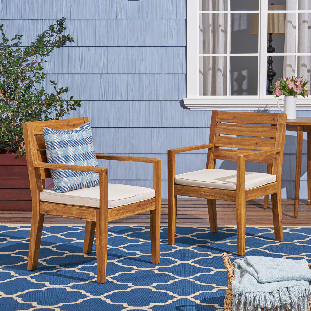 GDF Studio Arely Outdoor Acacia Wood Dining Chairs, Set of 2, Beige
