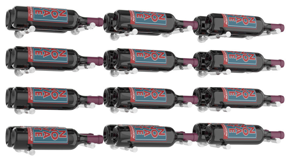 Vino Pins 12 Bottle Wall Mounted Wine Rack Kit, Milled Aluminum, Double Depth (24 Bottles)