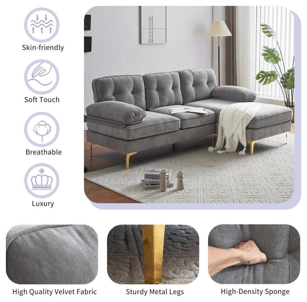 Gewnee Modern Sectional Sofas Couches Velvet L Shaped Couches for Living Room