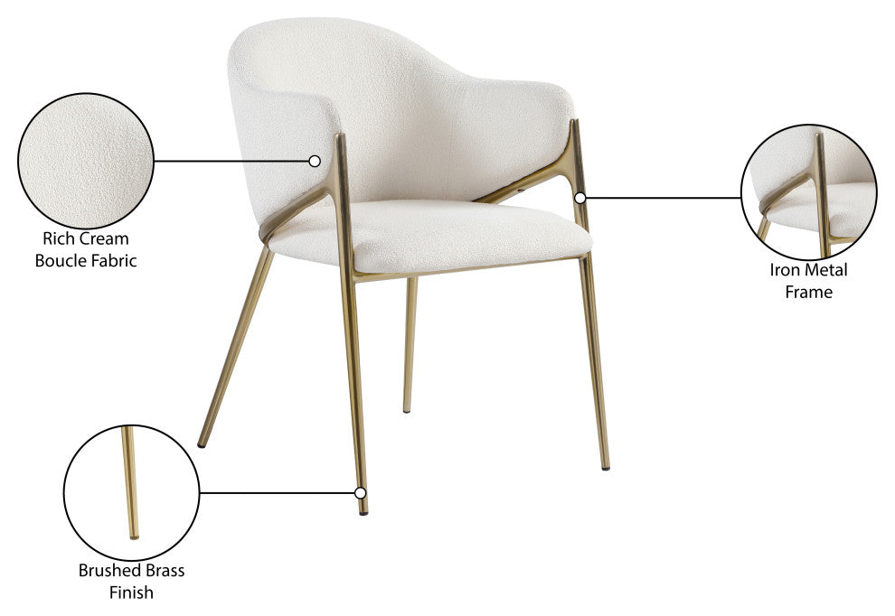 Nial Boucle Fabric Upholsetered Black Dining Chair, Set of 2, Cream