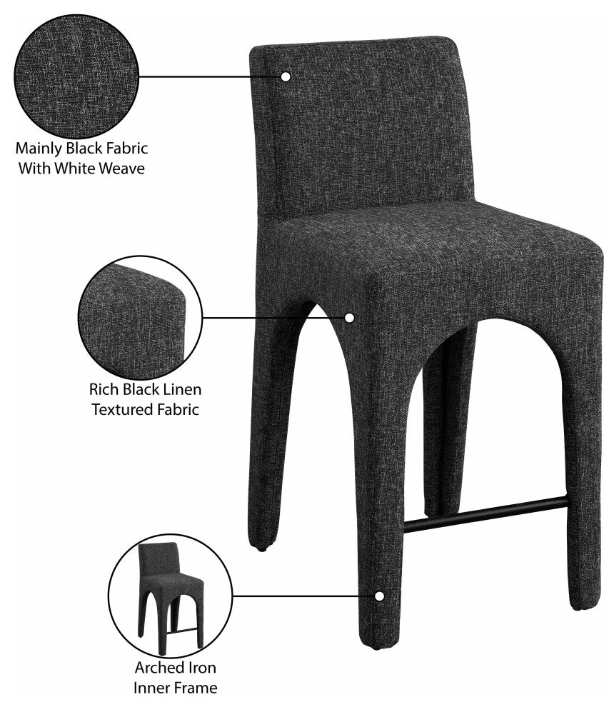 Gramercy Linen Textured Fabric Stool, Black