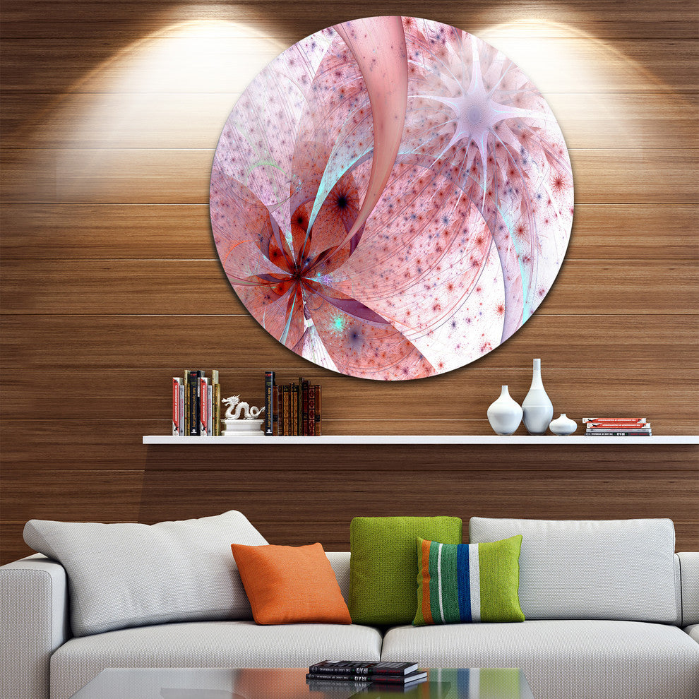 Red And Blue Symmetrical Fractal Flower, Floral Disc Metal Artwork, 23"