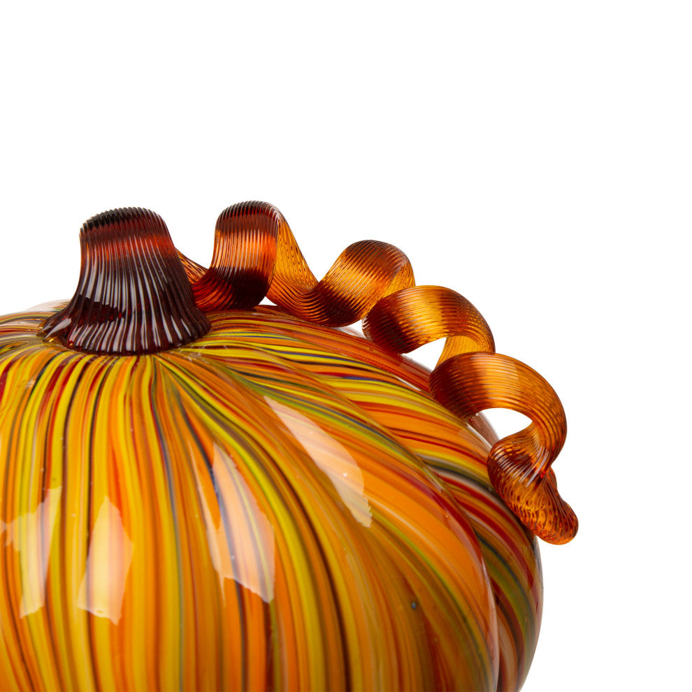 Set of 2 Multi Striped Glass Short Pumpkin