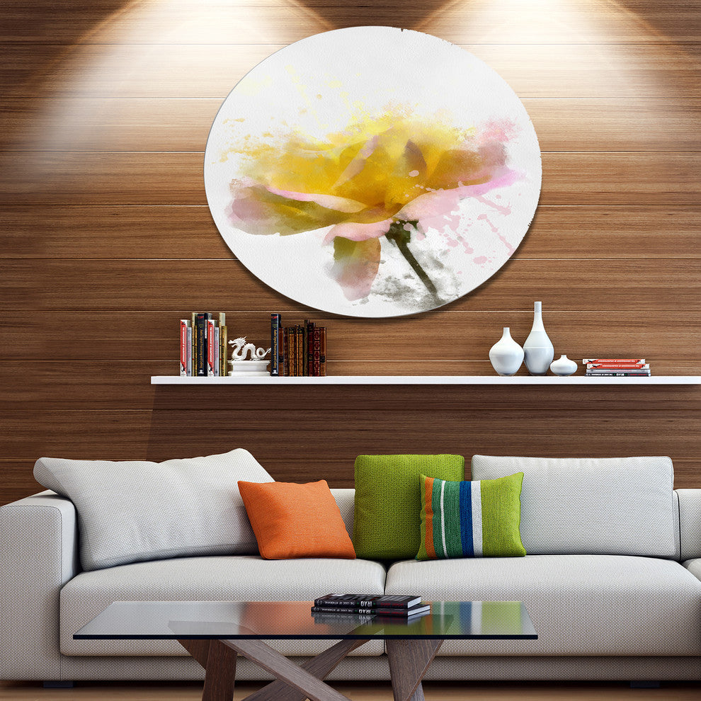 Yellow Rose With Green Stem, Flower Round Wall Art, 11"