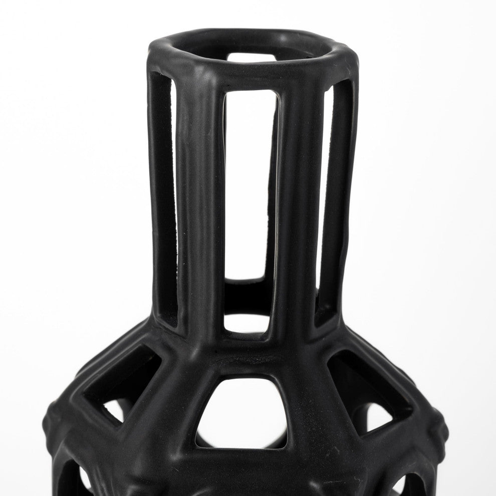 Brunel Large Black Drum-Shaped Ceramic Vase