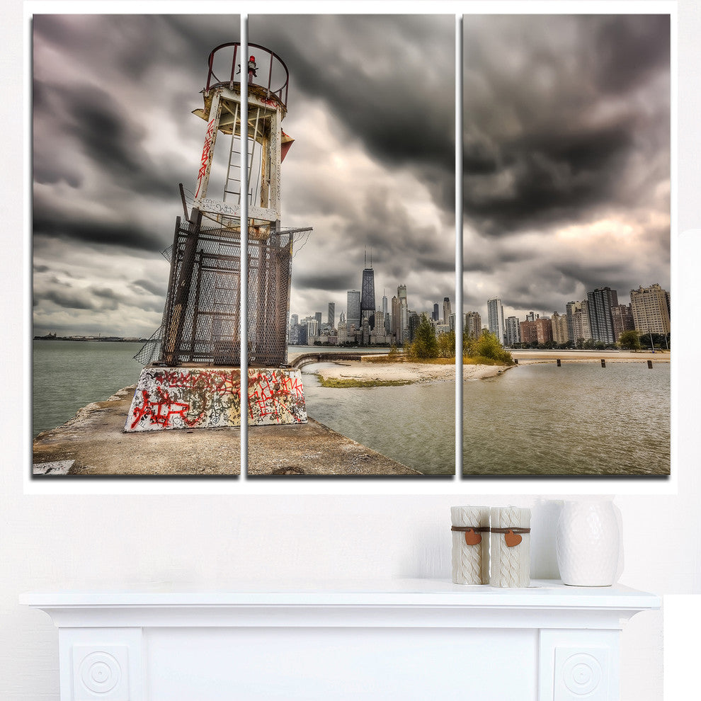 "Lake Michigan Navigation Light" Metal Wall Art, 3 Panels, 36"x28"