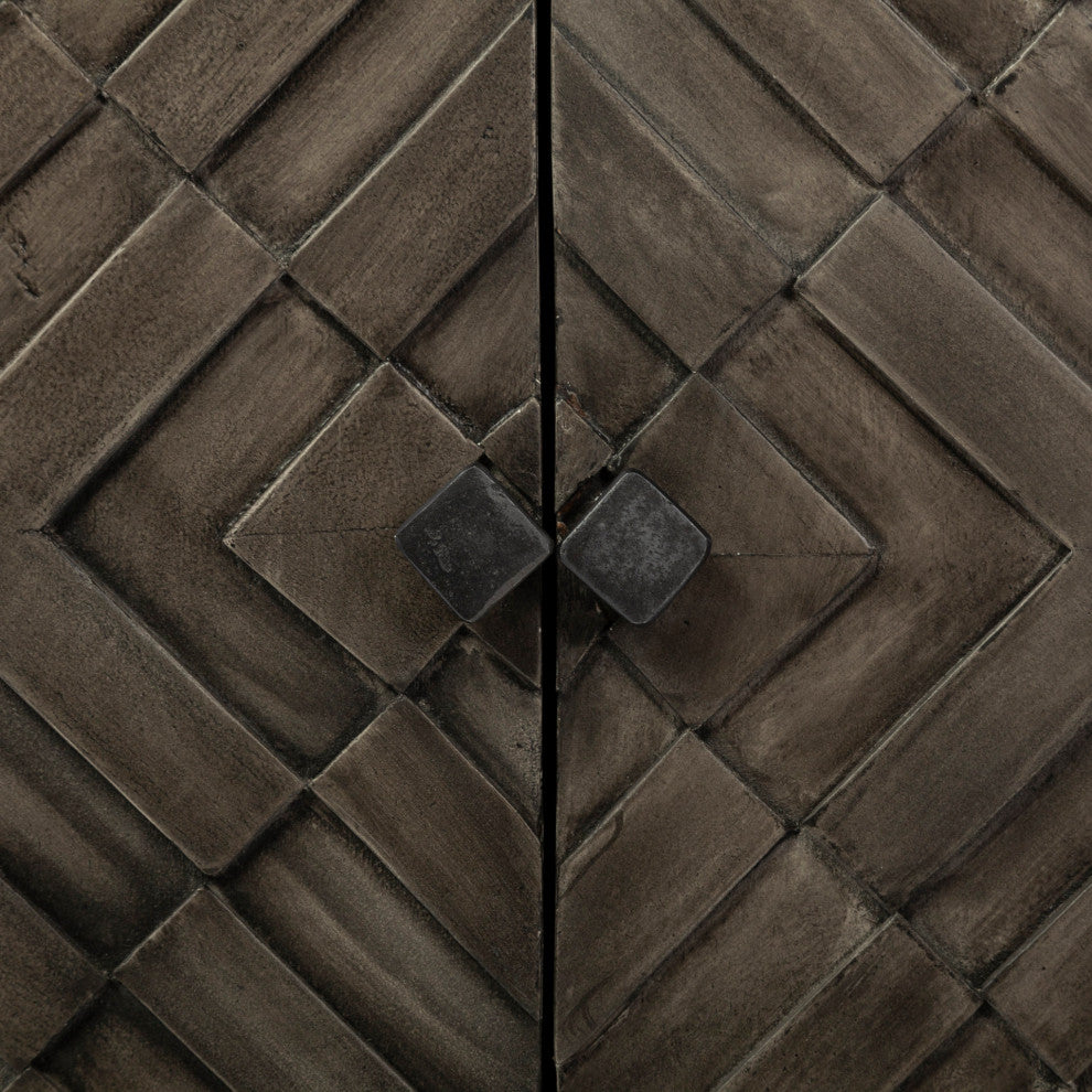 Argyle Dark Brown Solid Wood With Black Iron Frame Accent Cabinet