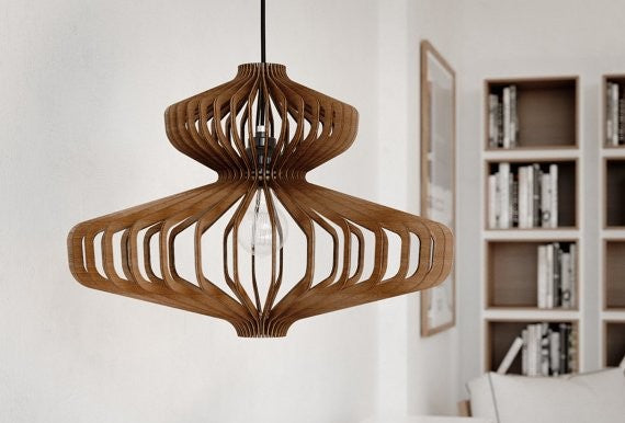 Frances 1-light Pendant 19" diameter Modern Smooth wood finish