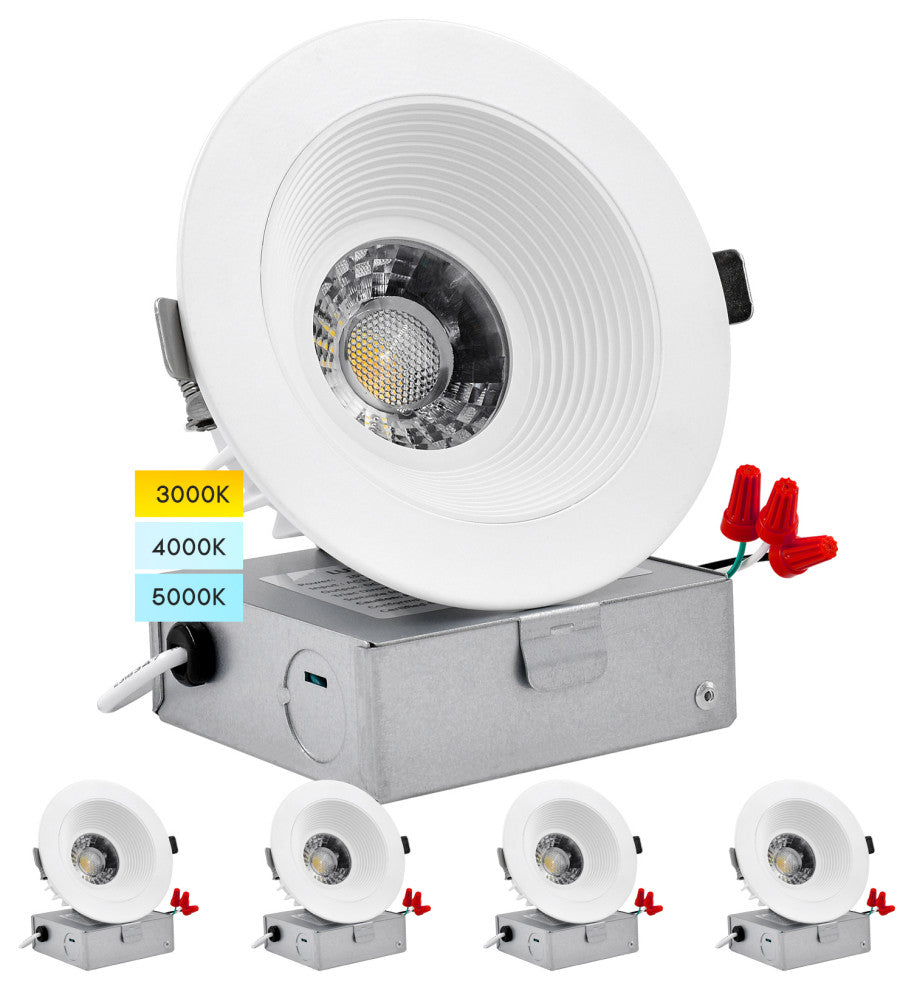 Luxrite 4" LED Recessed Light J-Box 15W 3 Color Options Dimmable 4 Pack