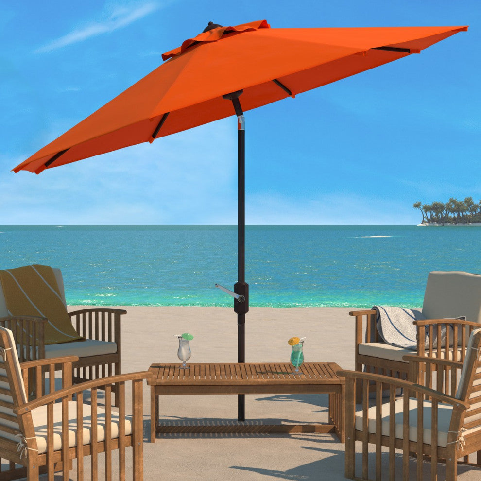 Safavieh Ortega 9' Auto Tilt Crank Umbrella, Orange