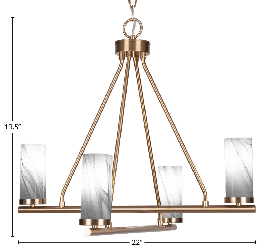 Trinity 4 Light Chandelier Shown, New Age Brass Finish, 2.5" Onyx Swirl